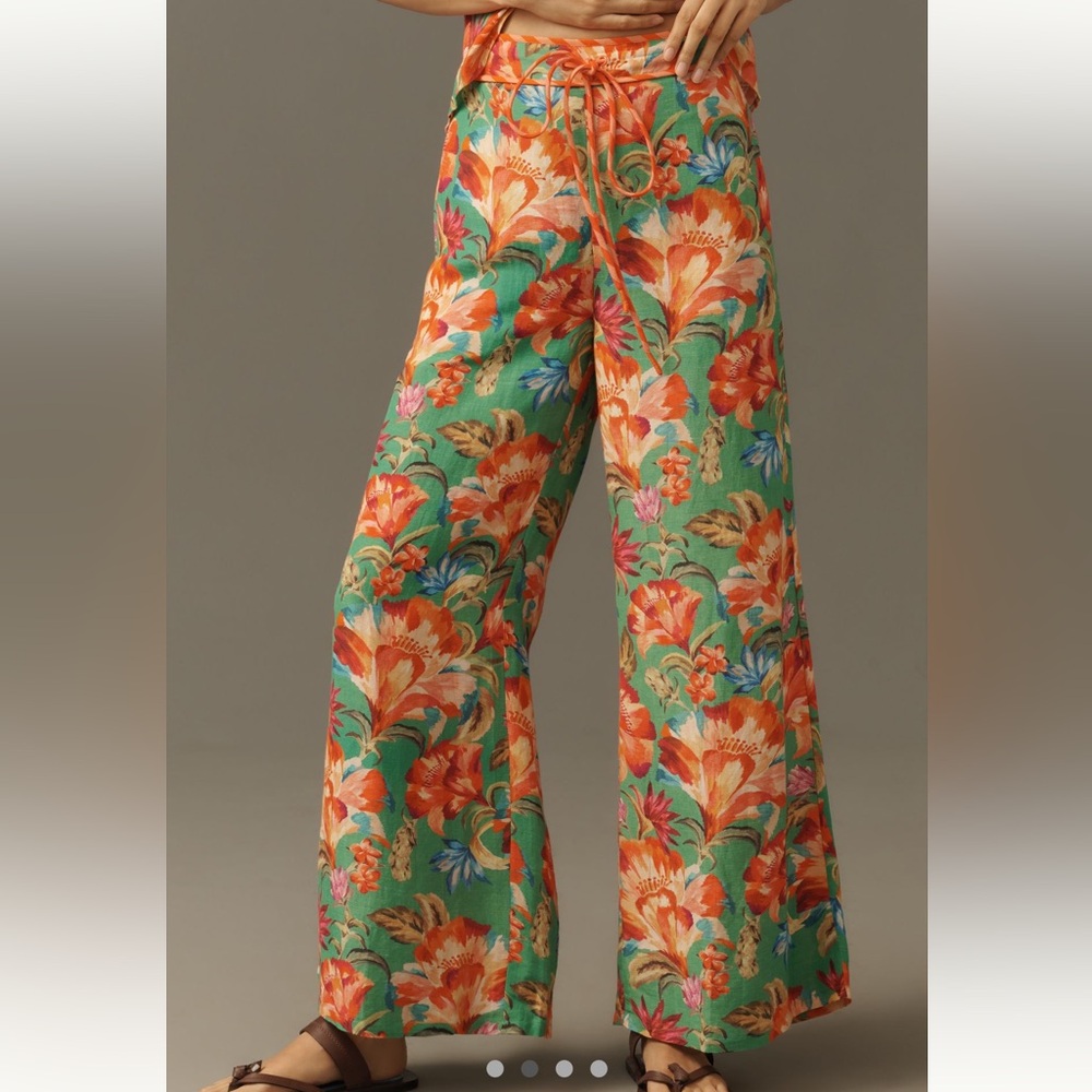 FARM Rio Green Floral Wide-Leg Pants
